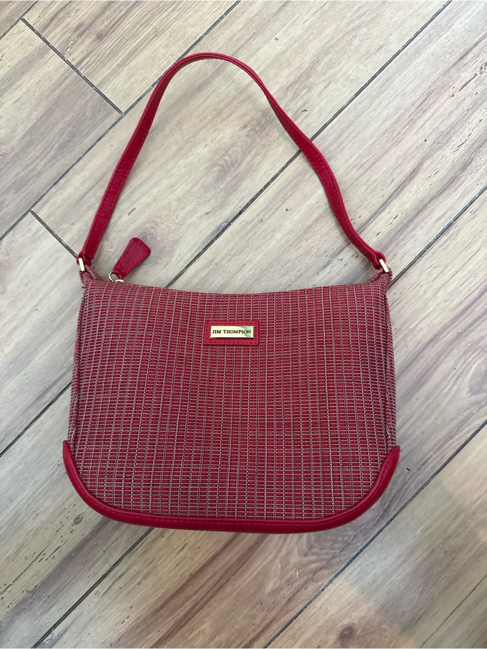 Jim Thompson Red Woven Mini Shoulder Bag Y2K Baguette Purse